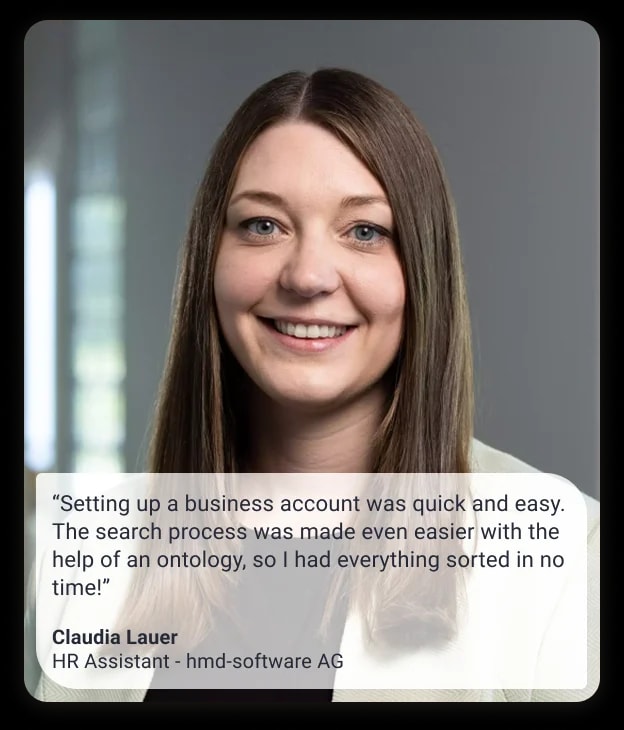 A portrait of a person with a quote on how to easily use a freelance IT portal to create search requests.