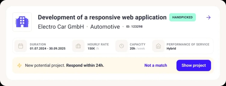 Project overview with information on hourly rates and workload within an IT freelancer portal.