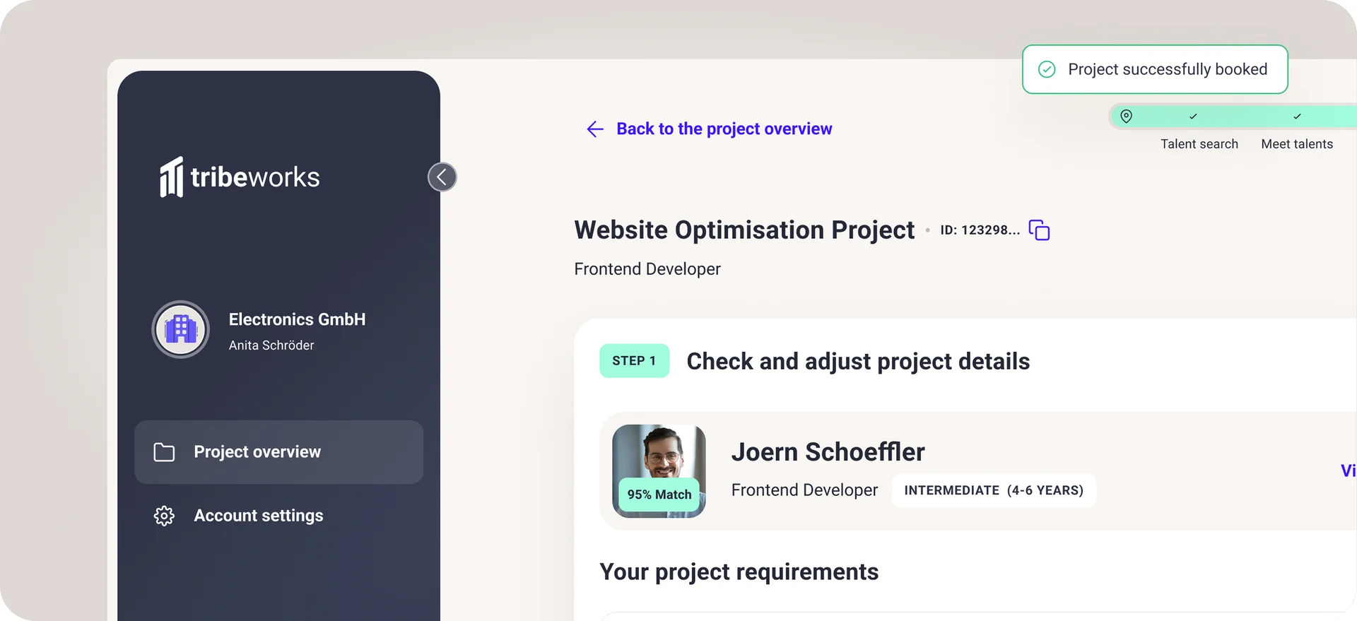 Seeing a project assignment on tribeworks