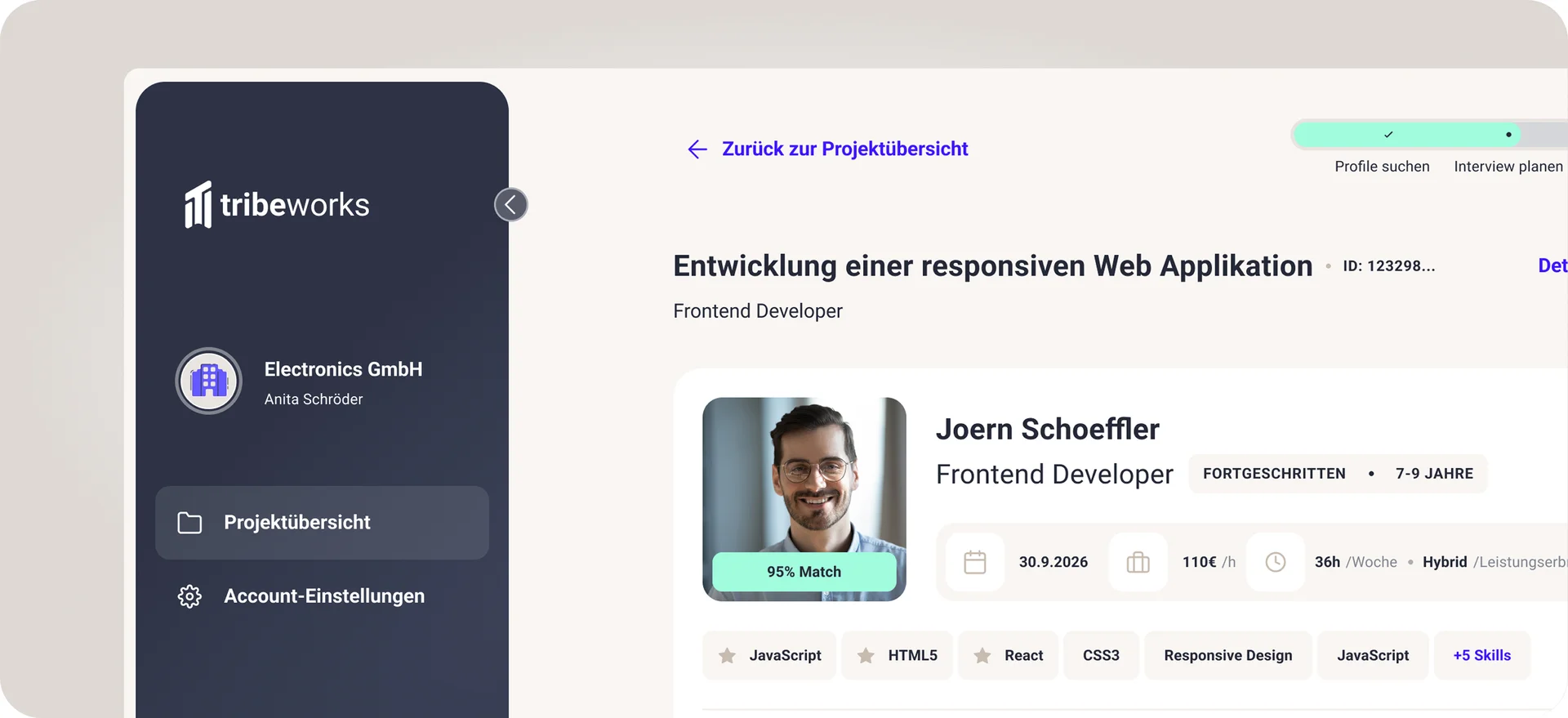 Freelancerprofil auf der Plattform tribeworks