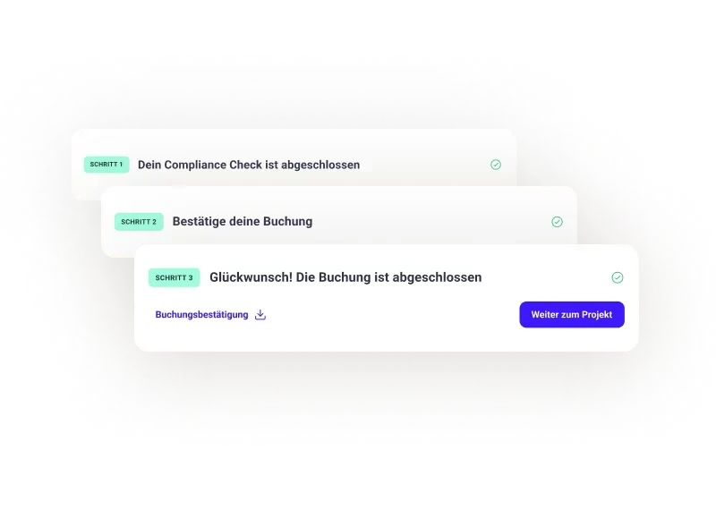 Fortschrittsübersicht nach erfolgreichem Compliance‑Check und abgeschlossener Freelancer‑Buchung.